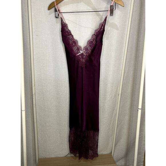 Victoria's Secret Other - Victoria's Secret Sexy Purple Pink Lace Faux Silk Slip Dress Nightgown